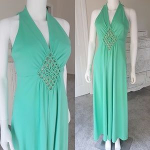 Vintage 1970s Seafoam Green Maxi Dress M L